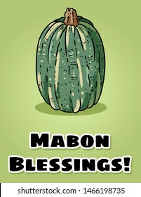 Mabon Blessings fall pagan holiday pumpkin postcard. Autumn harvest celebration flyer