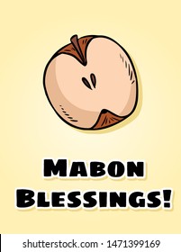 Mabon Blessings fall pagan holiday apple postcard. Autumn harvest celebration flyer