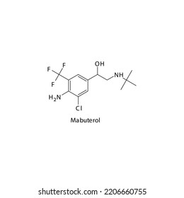 Mabuterol molecule flat skeletal structure, beta agonist used in asthma, COPD Vector illustration on white background.