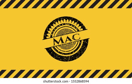 Mac black grunge emblem with yellow background. Vector Illustration. Detailed.