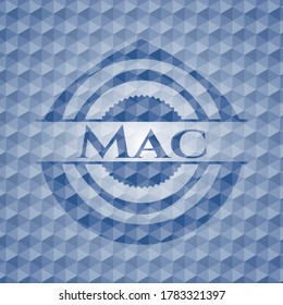 Mac blue emblem or badge with abstract geometric polygonal pattern background. Vector Illustration. Detailed. 