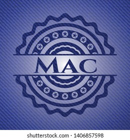 Mac emblem with denim high quality background. Vector Illustration. Detailed.