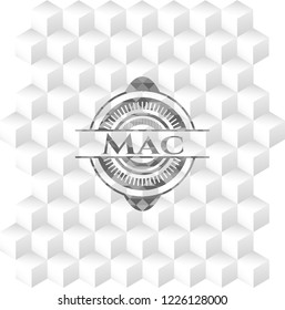Mac grey badge with geometric cube white background