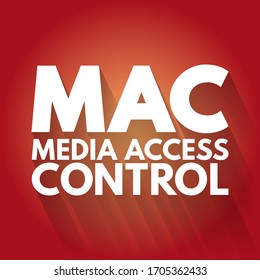 MAC Media Access Control - network data transfer policy that determines how data is transmitted between two computer terminals, acronym text concept background