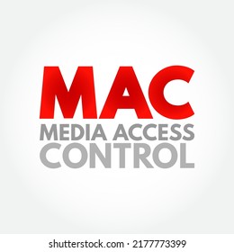 MAC Media Access Control - network data transfer policy that determines how data is transmitted between two computer terminals, acronym text concept background