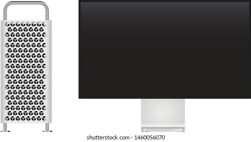 Mac Pro Extreme Dynamic Range  Display Technology Screen and Computer Grill Designed High Quality Realistic Vector Image