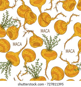 Maca. Background, wallpaper, seamless. Sketch. Color pattern.