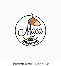 Maca logo. Round linear logo of maca superfood on white background