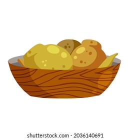 Maca or Peruvian ginseng. Yellow vegetable in bowl. Turnip root. Flat cartoon of Harvesting.
