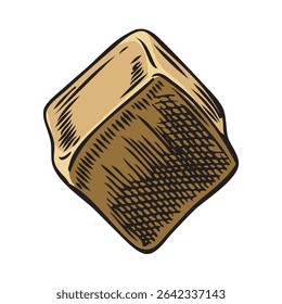 Maca root cube piece sketch vector icon. Hand drawn Maca Peruvian cut brown tuber superfood. Organic seasoning, condiment ingredient. Healthy plant product isolated