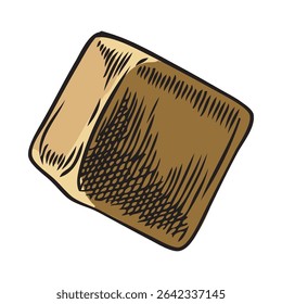 Maca root cube piece sketch icon. Hand drawn Maca Peruvian cut tuber superfood. Organic seasoning, condiment ingredient. Vector color illustration isolated. Healthy plant product