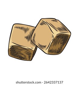 Maca root cube pieces sketch icon. Hand drawn Maca Peruvian two cut tuber superfood. Organic seasoning, condiment ingredient. Vector color illustration isolated. Healthy plant product