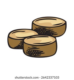 Maca root extract pills pile vector sketch. Hand drawn herbal superfood ingredient, medicinal supplement tablet. Natural organic seasoning, condiment ingredient. Healthy alternative plant product