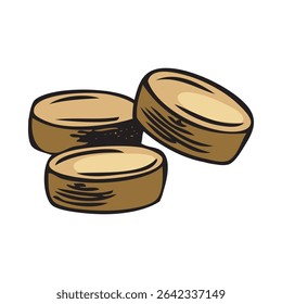 Maca root extract pills pile vector sketch. Hand drawn illustration of superfood ingredient, medicinal supplement tablet shape. Superfood. Organic seasoning, condiment. Healthy alternative product