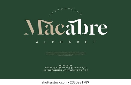 Macabre elegant luxury abstract wedding fashion logo font alphabet. Minimal classic urban fonts for logo, brand etc. Typography typeface uppercase lowercase and number. vector illustration