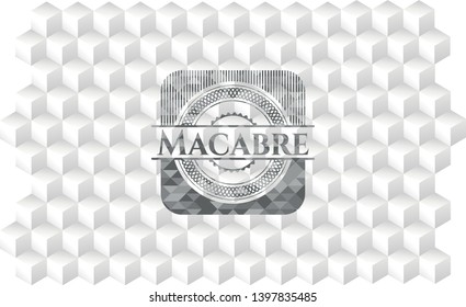 Macabre grey badge with geometric cube white background
