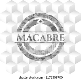 Macabre grey emblem. Retro with geometric cube white background