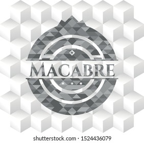 Macabre grey emblem. Retro with geometric cube white background