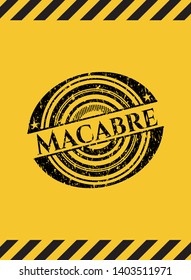 Macabre grunge black emblem with yellow background, warning sign. Vector Illustration. Detailed.