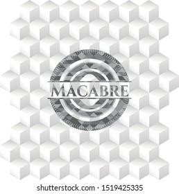 Macabre realistic grey emblem with cube white background