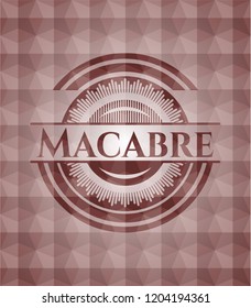 Macabre red emblem or badge with geometric pattern background. Seamless.
