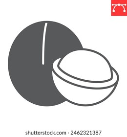 Icono de glifo de macadamia, nueces y orgánico, icono de Vector de nuez de macadamia, gráficos de Vector, signo sólido de trazo editable, eps 10.