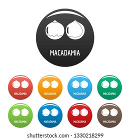 Macadamia icons set 9 color vector isolated on white for any design