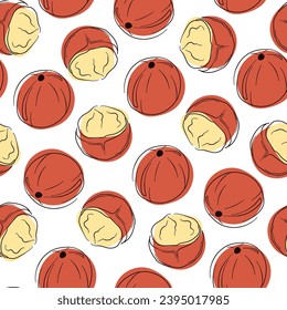 Estilo de arte de línea macadamia sin fisuras. Ilustración vectorial de las tuercas en estilo de esbozo.
