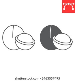 Macadamia line and glyph icon, nuts and organic, macadamia nut vector icon, vector graphics, editable stroke outline sign, eps 10.