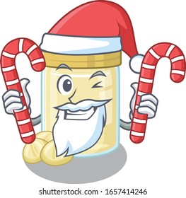 Macadamia nut butter Cartoon character wearing Santa costume bringing a candy