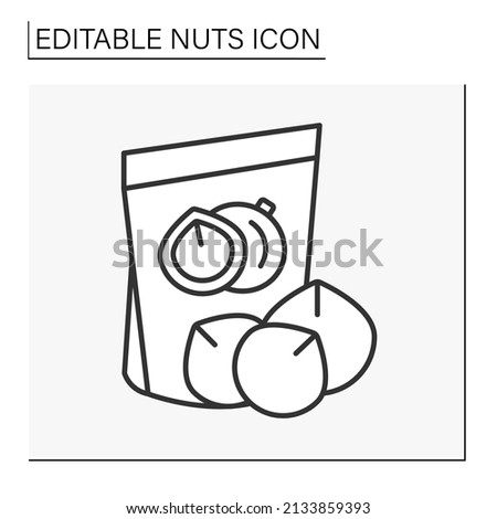  Macadamia nut line icon. Delicious snack for balanced nutrition in paper packing. Nuts concept. Isolated vector illustration. Editable stroke