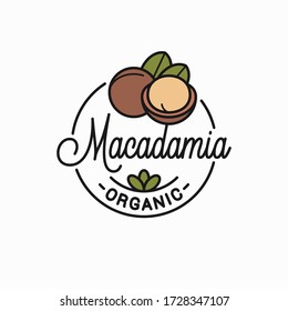 Macadamia nut logo. Round linear logo of macadamia on white background