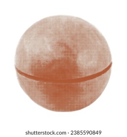 Macadamia nut unpolished, one close-up, isolated, from circle dots of different sizes on white background