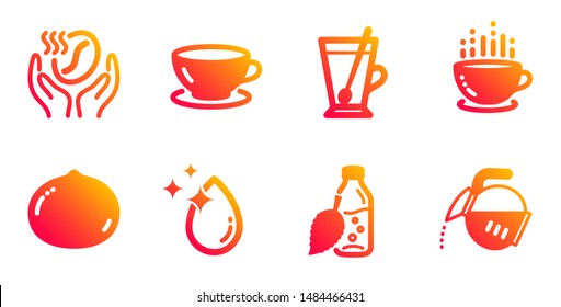 Macadamia nut, Water drop and Tea mug line icons set. Coffee, Water bottle and Coffee cup signs. Espresso symbol. Vegetarian food, Crystal aqua. Food and drink set. Vector