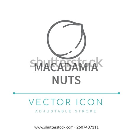 Macadamia Nuts Food Line Icon, Nut Types Packaging Label, Food Ingredients Logo
