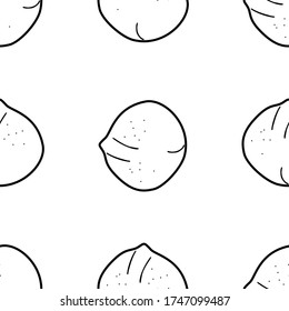 Macadamia nuts hand drawn vector seamless pattern. Outline monochrome texture made in doodle style.Fruit 
background for package, merch, wallpaper, menu and other design.