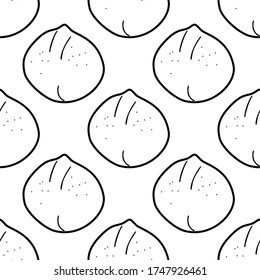 Macadamia nuts hand drawn vector seamless pattern. Outline monochrome texture made in doodle style.Fruit 
background for package, merch, wallpaper, menu and other design.