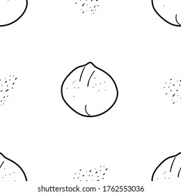Macadamia nuts hand drawn vector seamless pattern. Outline monochrome texture made in doodle style.Fruit 
background for package, merch, wallpaper, menu and other design.