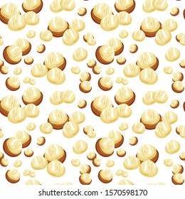 Macadamia nuts vector seamless pattern, cartoon style design.