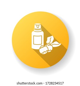 Macadamia oil yellow flat design long shadow glyph icon. Organic vegan essence for haircare. Australian nuts extract. Natural cosmetic product for hair treatment. Silhouette RGB color illustration