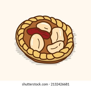 Macadamia Tart dessert in doodle flat illustration art design
