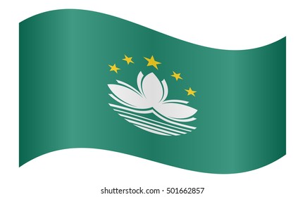 Macanese official flag. Patriotic chinese symbol, banner, element, background. Macau is special region of PRC. Correct colors. Flag of Macau waving on white background, vector illustration