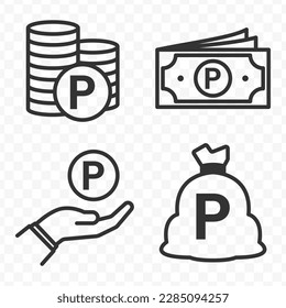 Iconos de la Pataca Macanesa ponen imagen vectorial del icono del dinero en fondo transparente (PNG).