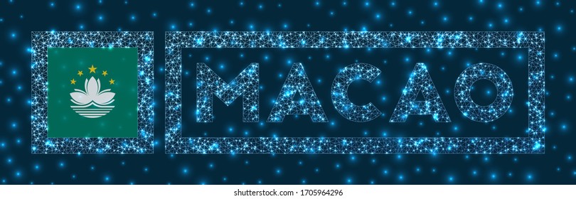 Macao badge. Flag of Macao in glowing network geometric style. Appealing vector illustration.