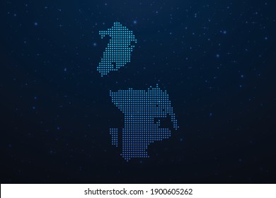 Macao gepunktete Karte im futuristischen Stil, leuchtende Umrisse aus Sternlinien Punkte. Kommunikation, Internettechnologiekonzept auf dunkelblauem Hintergrund. Vektorgrafik.