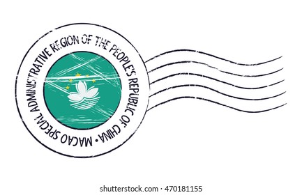 Macao grunge postal stamp and flag on white background