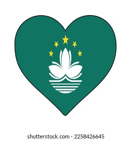 Macao Heart Shape Flag. Love Macao. Visit Macao. China. Asia. Vector Illustration Graphic Design.
