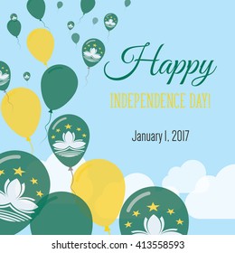 Macao Independence Day Greeting Card. Flying Flat Balloons In National Colors of Macao. Happy Independence Day Vector Illustration. Chinese Flag Balloons.