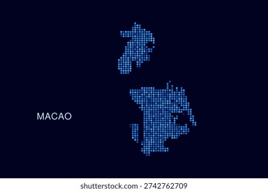Macao Map - Blue Dotted Halftone Vector Illustration on Dark Navy Background, Abstract Circle Grid Silhouette Design for Infographic and Modern Presentation Use.