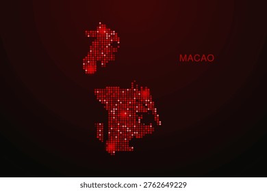 Macao Map - Digital dotted map with glowing red points on dark background, modern technology style, abstract data network design, clean minimal vector illustration.